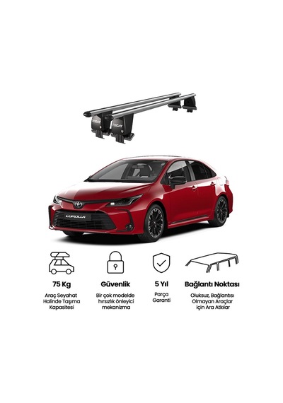 Royal Toyota Corolla 2018 Ve Sonrası Uyumlu Gri Kilitli Ara Atkı Port Bagaj Tavan Barı
