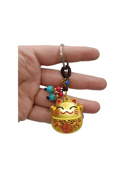 Maneki Neko Pirinç Anahtarlık Sevimli Şişman Feng Shui Şans Noprnc03 Gümüş