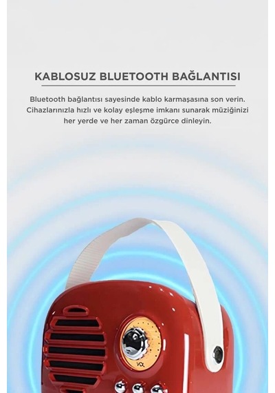 Özel Seri Alışveriş Cihaz Ürün Bluetooth Hoparlör Nostaljik Radyo Kts-1682 Kırmızı