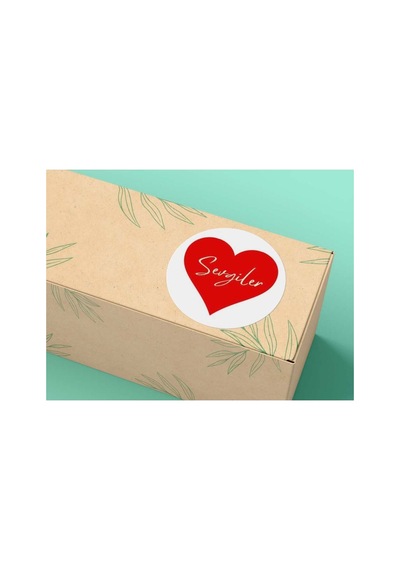 Kırmızı Beyaz Kalp Sevgiler Love Sticker Heart Yuvarlak Etiket 4 Cm - 100 Adet Çok Renkli