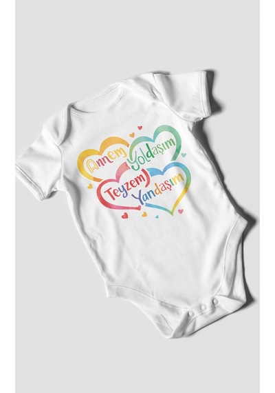 Morivokids Annem Yoldaşım Teyzem Yandaşım Kısa Kollu Bebek Body Beyaz