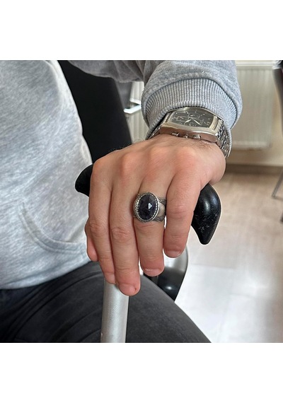Doğal Taş Yüzük, 925 Ayar Gümüş Yüzük, Mavi Safir Gümüş