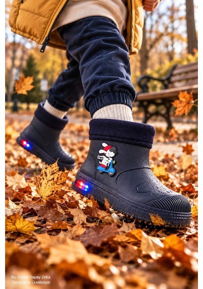 Muggo Muppy Işıklı Kürk Detaylı Unisex Çocuk Günlük Yağmur Ve Kar Botu Lacivert