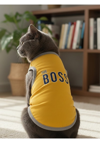 Sarı The Boss Patron Yazılı Kedi Ve Köpek Kıyafeti Tişörtü Elbisesi Medium/m/beden 2