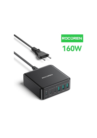 Rocoren 160w 3 Type-c Ve 3 Usb-a 6 Portlu Şarj Cihazı Laptop Uyumlu Gan Masaüstü Şarj İstasyonu