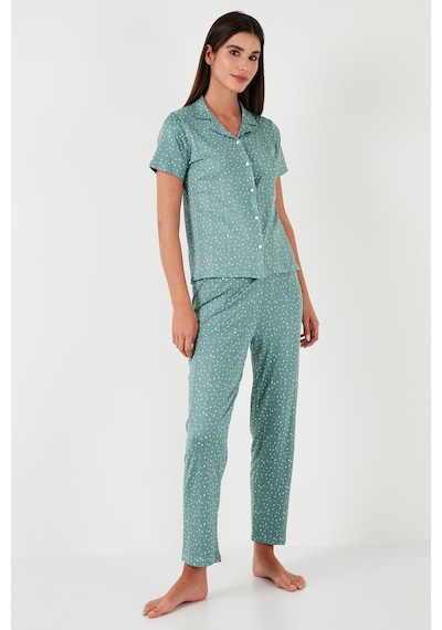 Lela Regular Fit Gömlek Yaka Kısa Kollu Bayan Pijama Takımı 65780124 Mint