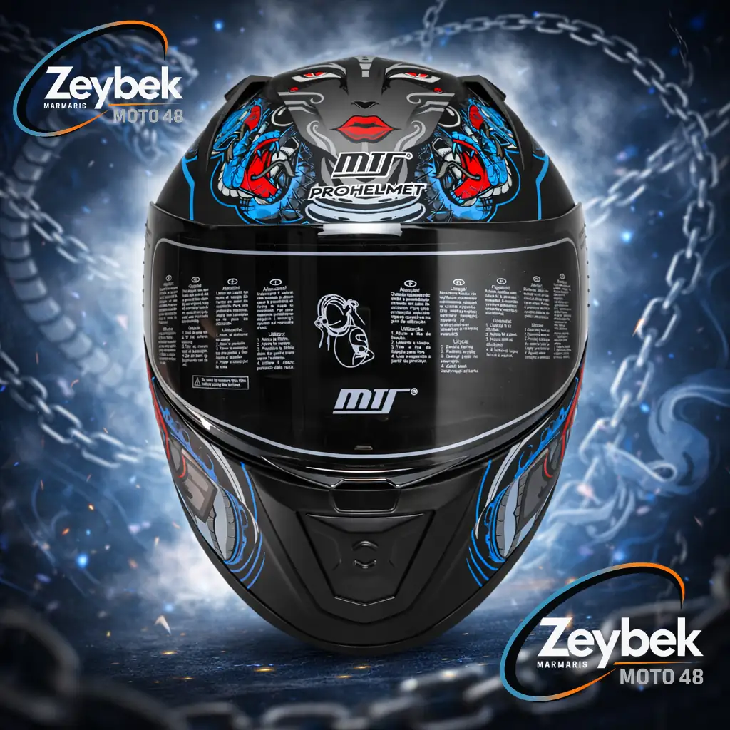 M-801 Snake Myth Blue Full Face Kask Fiber, Güneş Vizörlü, Dot-ce Onaylı Snake Myth Blue