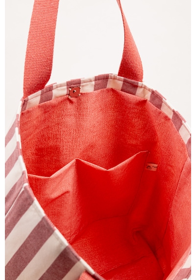 Fabric Craft Bag Plaj Çantası Çizgili Keten Büyük Boy Omuz Çantası 50x40 Cm Çıkarılabilir Cüzdanlı Gülkurusu - Beyaz