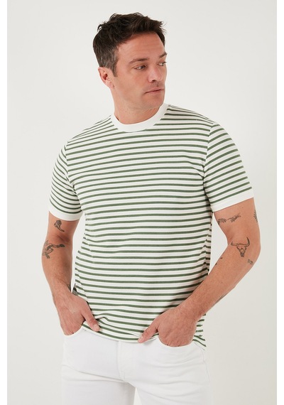 Buratti Pamuklu Çizgili Regular Fit Bisiklet Yaka Erkek T Shirt 5903005 Elma Yeşili