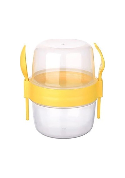 Çift Hazneli - Çatal Kaşıklı Portatif Müsli -atıştırmalık Kabı 500 Ml Abanoz