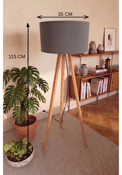 3 Ayaklı Tripod Lambader Antrasit Gri Kumaş Başlık Diğer