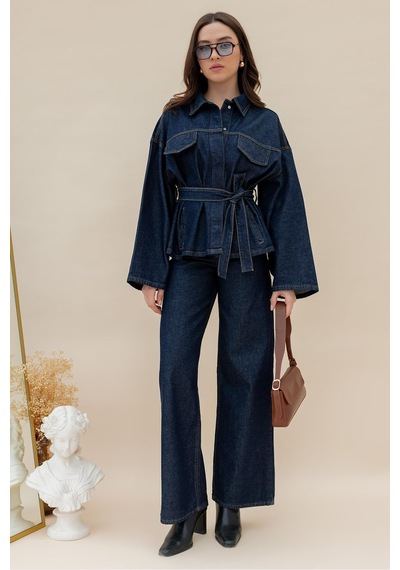 İkrafashion Koyu Lacivert Denim Takım: Şık Ve Konforlu Günlük Stil Denim Denim