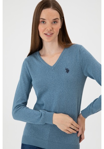 U.S. Polo Assn. Kadın Koyu Mavi V Yaka Basic Kazak 50313590-VR251 U.S. Polo Assn. Kadın Koyu Mavi V Yaka Basic Kazak 50313590-VR251