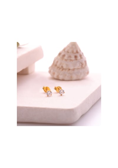 925 Ayar Gümüş Minimal Tektaş Küpe- Çap:3,25 Mm Gold