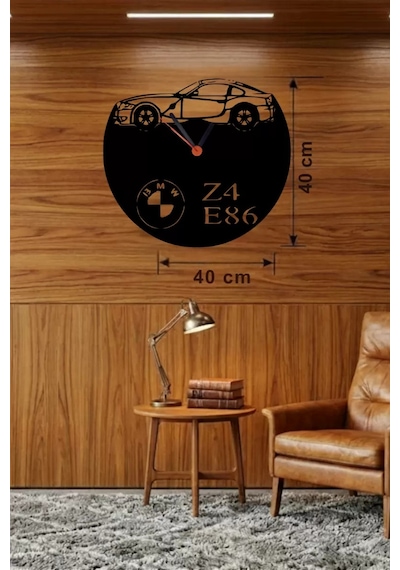 Mey İthalat Bmw Z4 E86 Tasarım Ahşap Duvar Saati - 40x40 Cm Lazer Kesim Dekoratif Çok Renkli