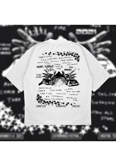 Tarzsokak Astroworld Oversize Unisex Pamuklu Nefes Alan Kalın Kumaşlı Beyaz