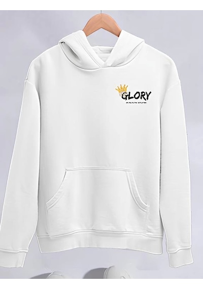 Kadın Günlük Stil Beyaz Kışlık Üç İplik Kapüşonlu Sweatshirt