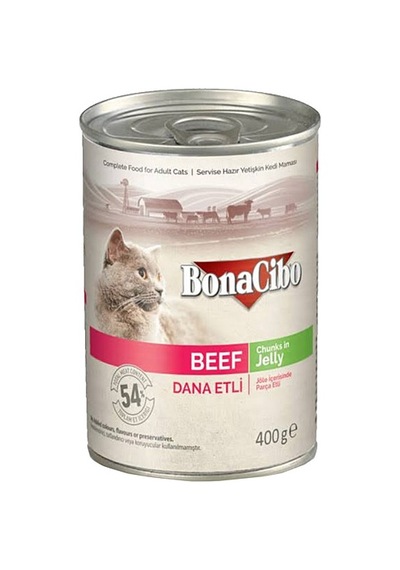 BonaCibo Jöleli Dana Etli Konserve Yetişkin Kedi Maması 6 x 400 G