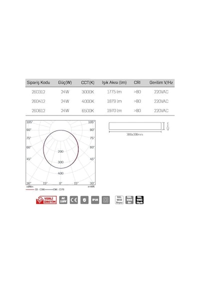 Lamptime Sıva Üstü Slim Led Downlight Siyah 24W Kare 6500K 26361 Siyah