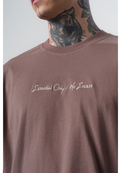 Respire Erkek Essential Nakış Detaylı Oversize T-shirt Kahve