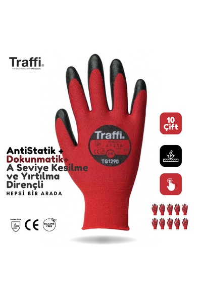 10çift Tg1290 Dokunmatik,antistatik A Seviye Direnç İş Eldiveni