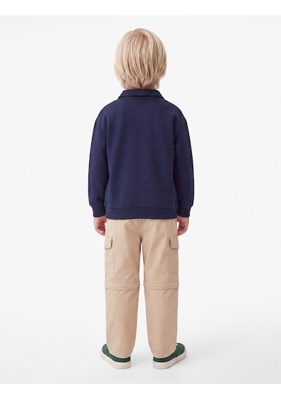 Koton Uzun Kollu Kanguru Cepli Nakış Detaylı Oversize Polo Yaka Sweatshirt Lacivert 7wmb10058tk