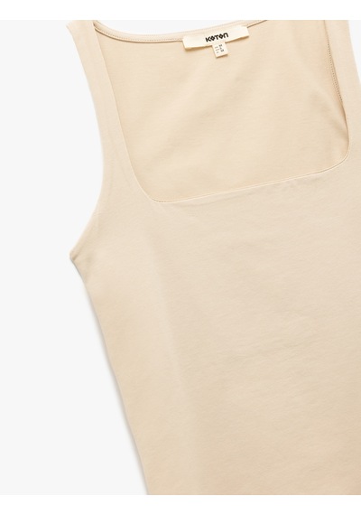Koton Pamuklu Slim Fit Kolsuz Kare Yaka Atlet Bej 5sak10404ek Ekru
