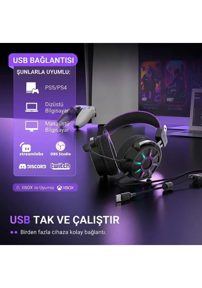 Fifine Ampligame H19 Mikrofonlu 7.1 Rgb Oyuncu Kulaklığı