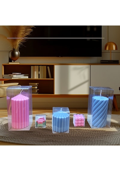Kokulu Doğal Beyaz Mavi Pembe Yeşil Renk 5li Dekoratif Mum Çok Renkli