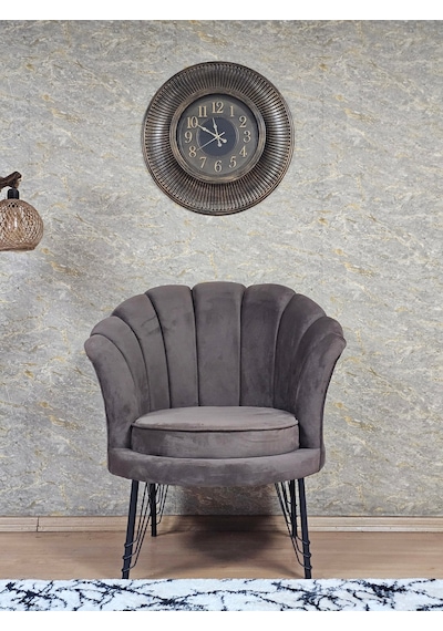 Zafir Tekli İstiridye Siyah Boyalı Telli Ayak Çay Seti Koltuk Tekli Berjer , Balkon, Salon, Ofis Kahverengi
