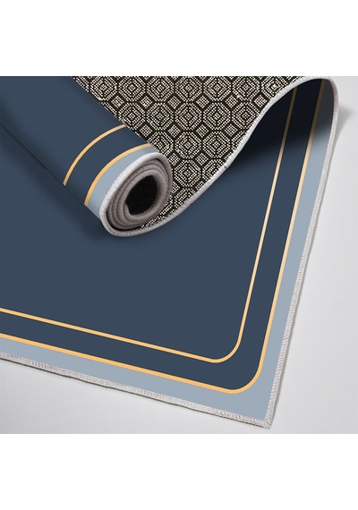 Dijital Kaymaz Yıkanabilir Banyo Mutfak Salon Paspas Halısı Trend Modern Al4011 Indigo