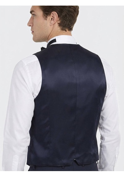 Saks Fitted Fit Şal Yaka Klasik Yelek Saks