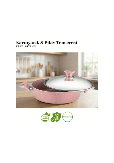 7 Parça Granit Set Çelik Kapak - Pembe Pembe