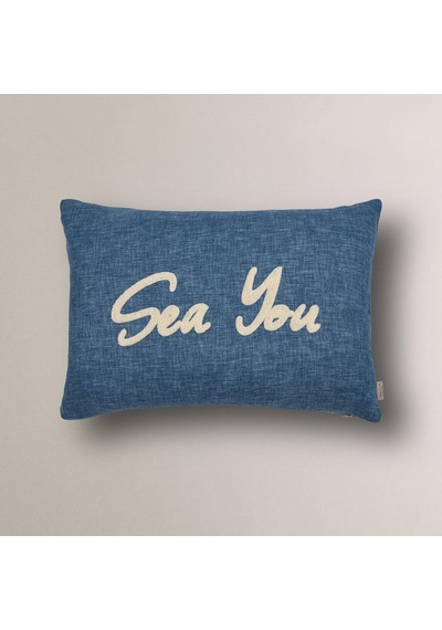Sea You Punch Desenli Kırlent Kılıfı Mavi