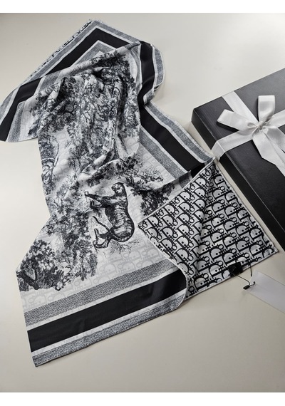 Miorel Scarfs Safari Tema Çift Taraflı Vual İpek Eşarp Silk Scarf Hijab Aksesuar Fular Cd Desen Siyah