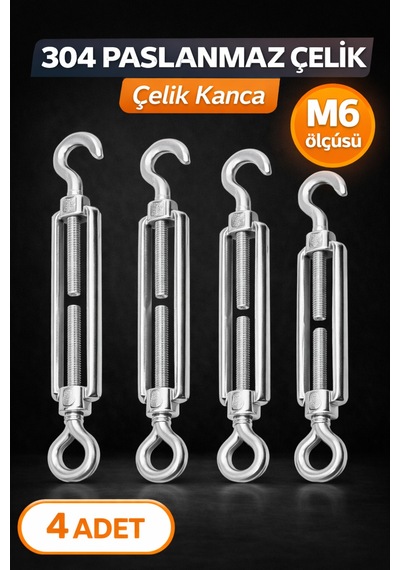 Çelik Gerdirme Turnbuckle Yüksek Dirençli Kanca & Mapalı Uçlu Gerdirme Aparatı 4 Adet