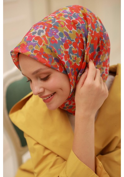 Silk Home Soft Eşarp 73081-39 Gümüş, Parlak Turuncu, Mercan, Mor, Çelik Mavi