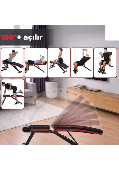 Ev Tipi Çok Fonksiyonlu Dambıl Bench Press Ve Mekik Sehpası Antrenman Aleti Direnç Lastiği Hediye