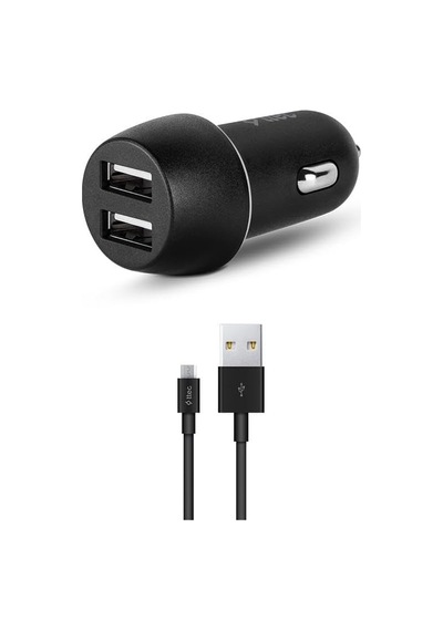 Duo 3.1a Araç Şarj Aleti Çift Usb + Micro Usb Kablo Siyah