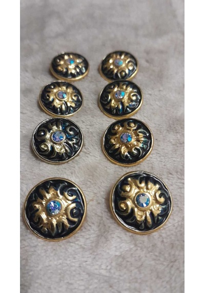 Altın Kaplama Mınelı Taşlı Metal Düğme 28 Boy 16 Mm 8 Adet