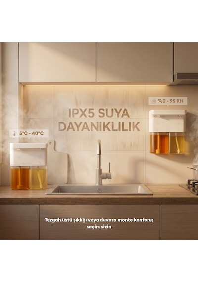 Pizen Bloom Duo Çift Hazneli Otomatik Sensörlü Şarjlı Sıvı Sabunluk 3 Kademeli Ipx5 Suya Dayanıklı Beyaz