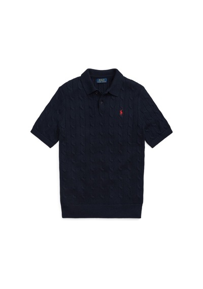 Polo Ralph Lauren Pamuklu Örgülü Polo Yaka Kazak Lacivert