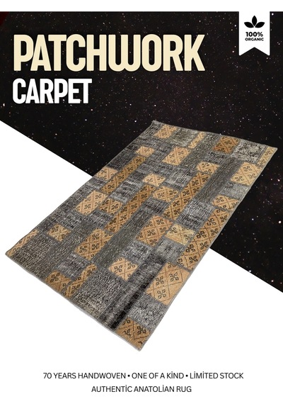 Modern Retro Stil Vintage Halı Özel Tasarım Patchwork Koleksiyonu Çok Renkli
