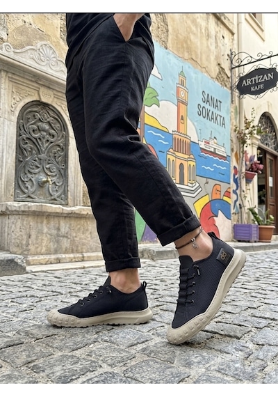 Ba0248 Boa Siyah Bej Taban Esnek Bağcıklı Ultra Hafif Nefes Alan Sneaker Ayakkabı