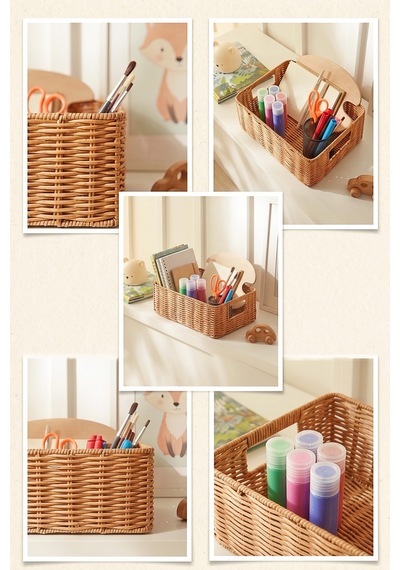 Ocean Home Textile Çocuk Odası Yıkanabilir Bej Pp Rattan Sepet 33 X 23 X 11 Cm