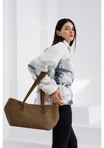 Shule Bags Veneta Süet Shopper Omuz Çantası Taba Taba