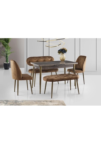 Ay Masa Ve Sandalye Bench Takımı, Kahve Gold, 120x70 Gold Ay Masa Ve Sandalye Bench Takımı, Kahve Gold, 120x70 Gold