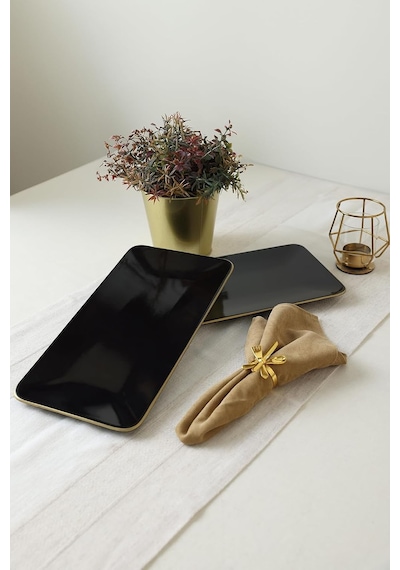 Siyah Gold Siera Kayık Tabak 33 17 Cm 2 Adet Çok Renkli