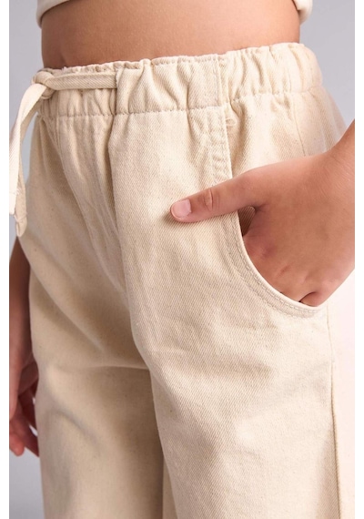 Defacto Wıde Leg Esnek Bantlı Paça Gabardin Açık Bej Pantolon Kız Çocuk I1704a826aubg750 Bej-bg750