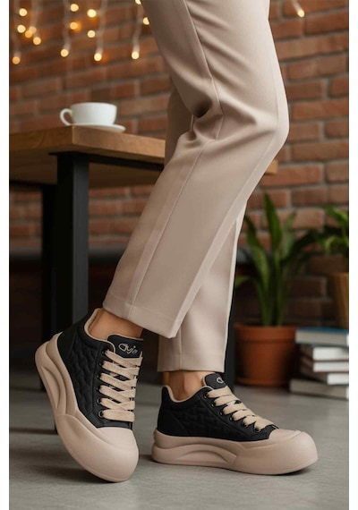 Guja Siyah Bağcıklı Kaymaz Taban Kadın Sneaker Bot 25k426-1 Z Siyah